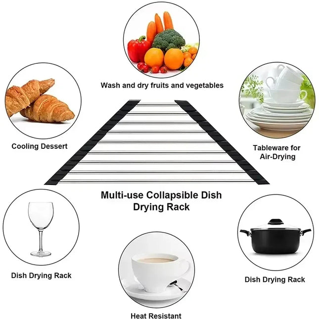 Roll Up Triangle Dish Drying Rack Foldable Stainless Steel Kitchen Sink Organizer Corner Sponge Rag Holder