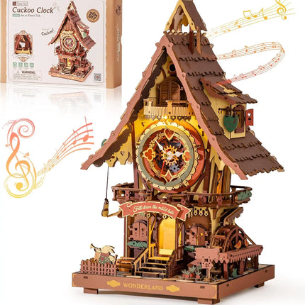 Robotime Rokr 3D Wooden Puzzle Cuckoo Clock Kit Black Forest Style with Working Bird  DIY Clock Model Kit for Kids Adults Model