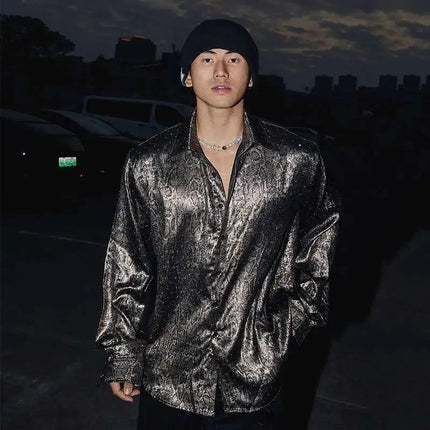 FEWQ Fashion Men's Shirts Turn-down Collar Long Sleeved Pattern Design Casual Single Breasted Loose Male Tops Spring 24K2996