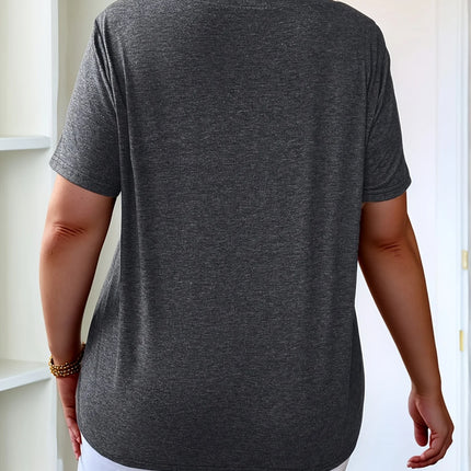 Summer Plus Size Women's Loose Elastic V-Neck Criss-Cross Short Sleeve Top for Plus Size Ladies Comfortable Breathable T-Shirt