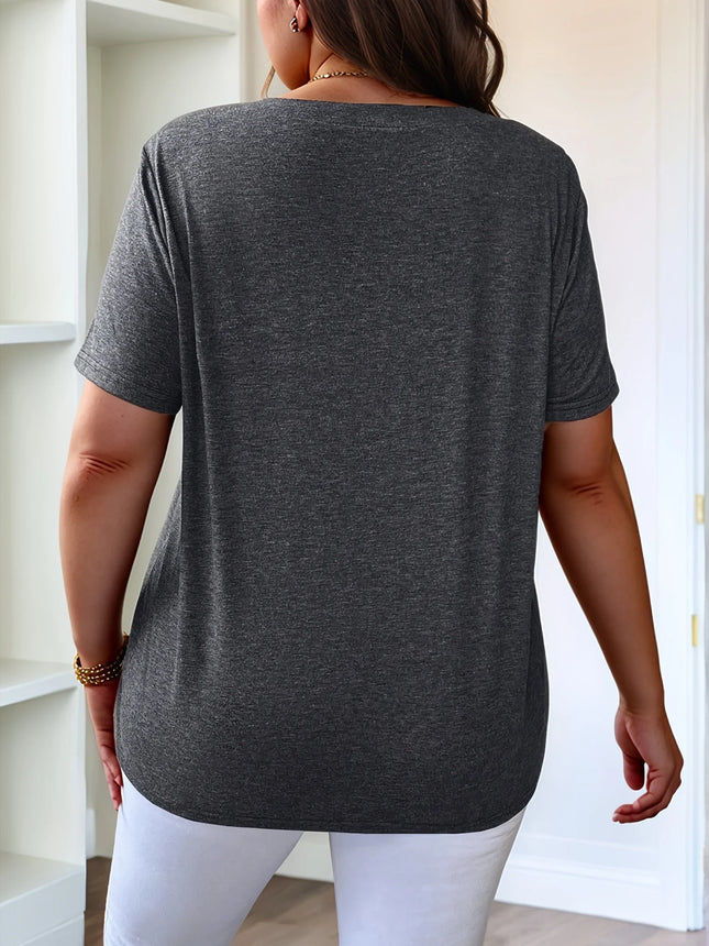 Summer plus Size Women's Loose Elastic V-Neck Cross Neck Short Sleeve Top for plus Size Ladies Comfortable Breathable T-Shirt