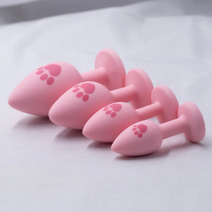 Pink Silicone Anal Plug for Woman 4 Sizes Cat Paw Pattern Smooth Surface Butt Plug Crystal Base Sex Toys For Woman Anal Dildo