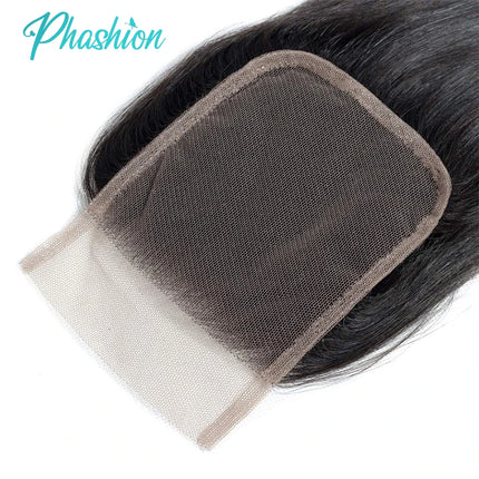 Phashion 24 26 Inch 5x5 4x4 Straight Lace Closure Only Pre Plucked Long Full Swiss Transparent Lace 100% Remy Human Hair On Sale