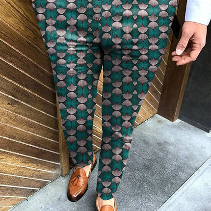 Spring Retro Pattern Print Straight Long Pants Men Casual Business Mid Waist Zipper Suit Trousers Mens Autumn Fashion Streetwear