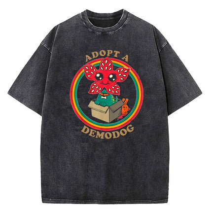 Demogorgon Hawkins Vintage Washed T Shirt Women Men Anime Cotton T Shirt Summer Harajuku Street Tops Clothing
