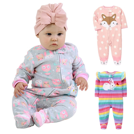 Spring Baby Girl Rompers Clothes Zipper Fleece Autumn Warm Newborn Infants Pajamas Outfit Animal Jumpsuit Clothing 0 -12 Months