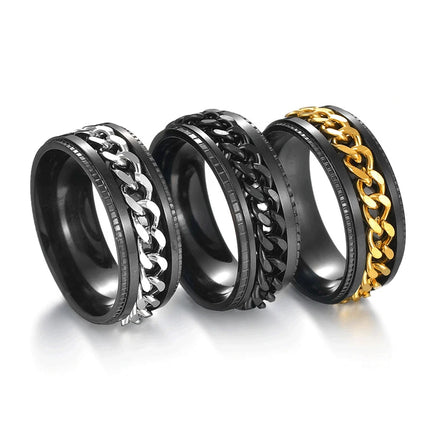 Titanium Steel Rotatable Chain Rings Men Women Stress Ring For Anxiety Couple Jewelry 8mm Corkscrew Rings Multifunctional Gift