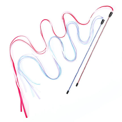 Interactive Cats Toys Long Satin Ribbon Cat Teaser Rod Toy Kitten Playing Teaser Wand Toy Cat Stick Toy