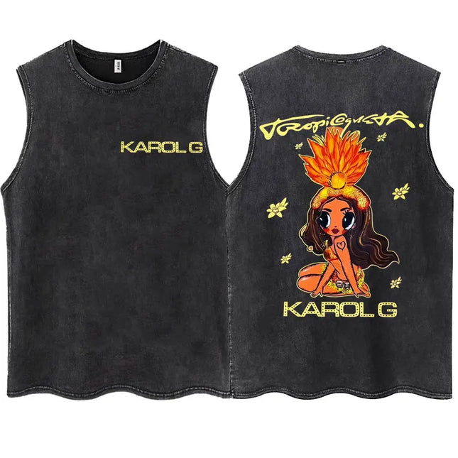 Wash KAROL G 2025 New Album Tropicoqueta Tank Tops Men Women Aesthetic T Shirt Casual Oversized 100% Cotton Sleeveless T Shirts