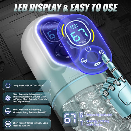 Automatic Male Masturbator 9 Vibrating Thrusting Rotation Sucking Licking Function LED Display Vacuum Penis Pump Sex Toy for Men