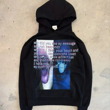 Harajuku Casual Letter Zip Oversized Hoodie Grunge Streetwear Gothic Sweatshirt Hoodies Women Tops Men Clothing Goth Y2k Clothes