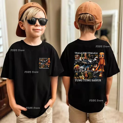 Italian Brainrot Animal Print Kids Cotton T-shirt Tung Tungtung Summer Childrens Short Sleeved Shirt Boys Girls Cute Leisure Tee