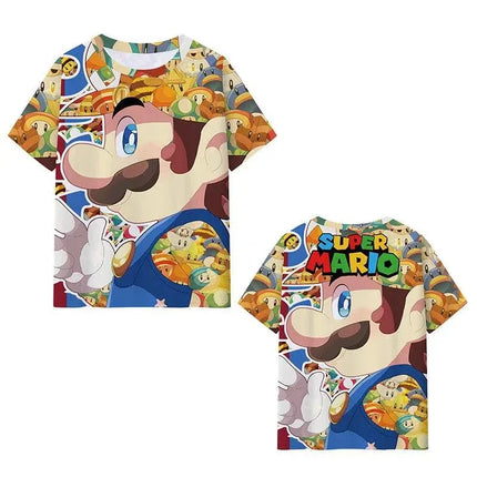 Bandai Marios and Luigi 2026 Summer Cartoon 3D Printing Comfortable Versatile Brothers Parent-child Breathable Quick kids Tshirt