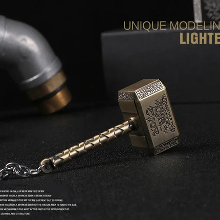 Creative Windproof USB Electric Rechargeable Lighter Thor Hammer Zinc Alloy Flameless Keychain Lighter Men's Smoking Gift