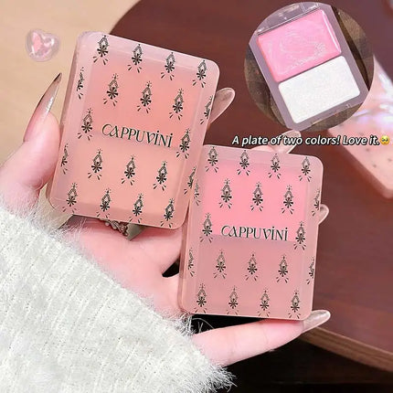 Cappuvini Double Water Glow Blush Cream Hydrating Blusher with Fine Shimmer Natural Makeup Effect Blush Palette