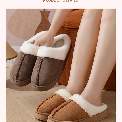 Asgard Plush Women Slippers Thick Sole Non-slip Outdoor Fuzzy Slides Winter New Fur Collar Cotton Shoes Winter Warm Home Slipper