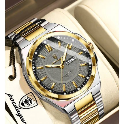 POEDAGAR Top Fashion Men Watches Stainless Steel Waterproof Luminous Classic Male Watch Date Week Men's Quartz Wristwatch Reloj