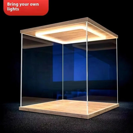 Acrylic Clear Display Case With Ring Led Lights For Action Figure Display, Assembly Dust Storage Case For Car Models And Dolls