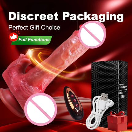 Sex Toy Thrusting Dildo Vibrator - 8.6 Inch Realistic Huge Thick Big Dildo with 3 Thrusting & 9 Vibrating Modes, Silicone Suction Cup Heated Rabbit Dildos for Clit G Spot Stimulation, Tongue Vibator