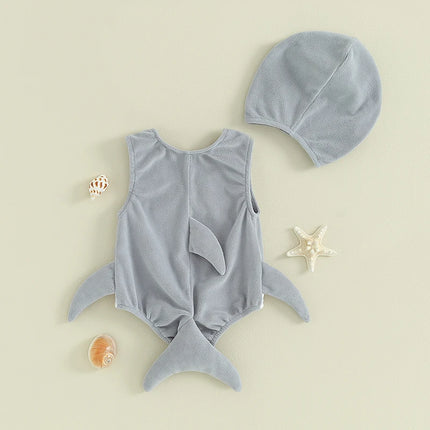 Pudcoco Baby Halloween Shark Rompers Infant Boys Girls Mouth Print Sleeveless Bodysuit with Hat Newborn Jumpsuits Costume