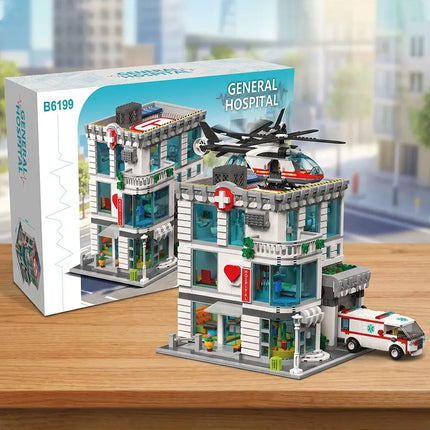 IN STOCK 2876Pcs City Steet The Hospital Building Blocks Sets MOC Ambulance Helicopter Model DIY Ornament Toys For Kids Gifts