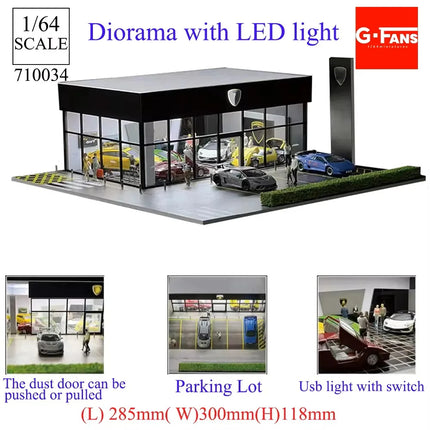 1:64 Scale Miniatures Building Scene Car Parking Lot Model Lighting Version Car Garage Diorama Models Simulation Collection Gift