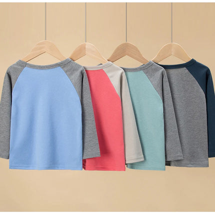 1/4 Pack 2025 New Spring and Autumn Children's Color-Block Long-sleeved T-shirt for Boys and Girls Casual Joker T-shirt