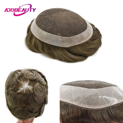New Front Lace Wigs Men Hair Toupee Fine Mono NPU Human Hair Wig Indian Hair System Men's Capillary Prothesis Natural Hairline
