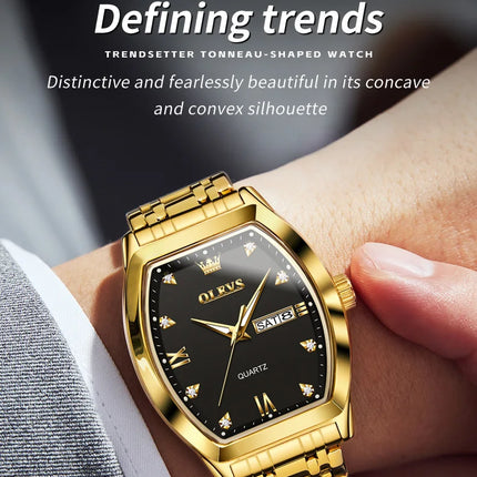 OLEVS 5528 Men's Watches Luxury Tonneau Original Top Brand Quartz Watch for Men Waterproof Luminous Week Date Male Wristwatch