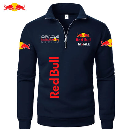 RedBull Logo Autumn-Winter Fashionable High-Neck Half-zip LongSleeved SolidColor Sport Shirt Thickened Men's Clothing Casual Top
