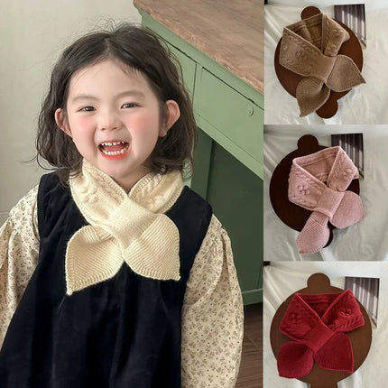 Korean Style Baby Scarf Simple Solid Color Crossover Neck Warmer Warm Soft Knit for Infant Toddler Outdoor Easy Match Outerwear