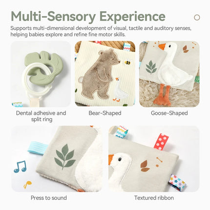 Soft Baby Comfort Blanket with Teether, Sensory Plush Security Toy for Infants, Cute Animal Butterfly/Bear/Elephant Design with