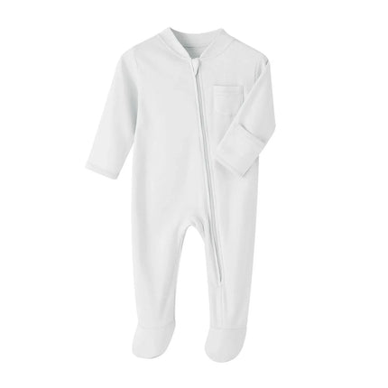 Newborn Footed Pajamas Zipper Girl and Boy Romper Long Sleeve Jumpsuit Cotton Solid White Fashion 0-12 Months Baby Clothes