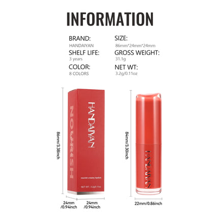 HANDAIYAN 8-color matte velvet lipstick to enhance the color lasting color not easy to fall out natural moisturizing lipstick
