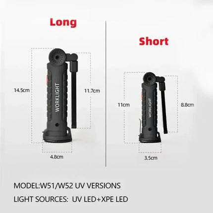 395nm LED UV Flashlight USB Rechargeable Foldable Lamp with Magnet Hook UV Light Ultraviolet for Pet Urine Detector Resin Curing