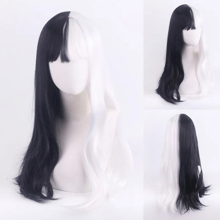 Cosplay Halloween Party Wigs CRUELLA Deville De Vil Black White With Bangs Short Bob Hair for Women Heat-Resistant Synthetic Wig