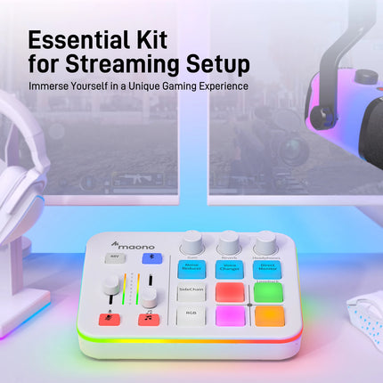MAONO G1 NEO Gaming Audio Mixer,Streaming 4-Channel Custom Sound Effects RGB with XLR Microphone Interface,for GameVoice,Podcast