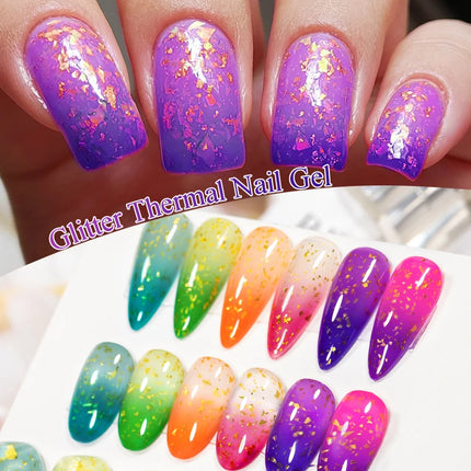 7ml Glitter Thermal Gel Nail Polish Temperature Color Changing Semi Permanent Soak Off Varnish For Manicure Gel Nail Supplies