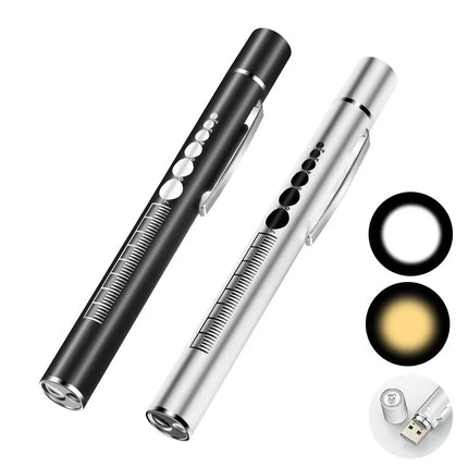 Rechargeable Medical Handy Pen Light Mini Nursing Flashlight 2 in 1 Pocket LED Torch Penlight Light Outdoor Fishing Tool