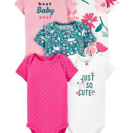 5pcs/set Cotton Soft Comfortable Baby Bodysuits Short Sleeve One-Pieces for Newborn Infant Summer Bebe Clothes Baby Shower Gifts