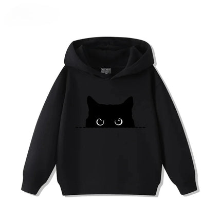 Fashionable and minimalist cat print for boys and girls, casual and cute autumn and winter warm sports hoodie