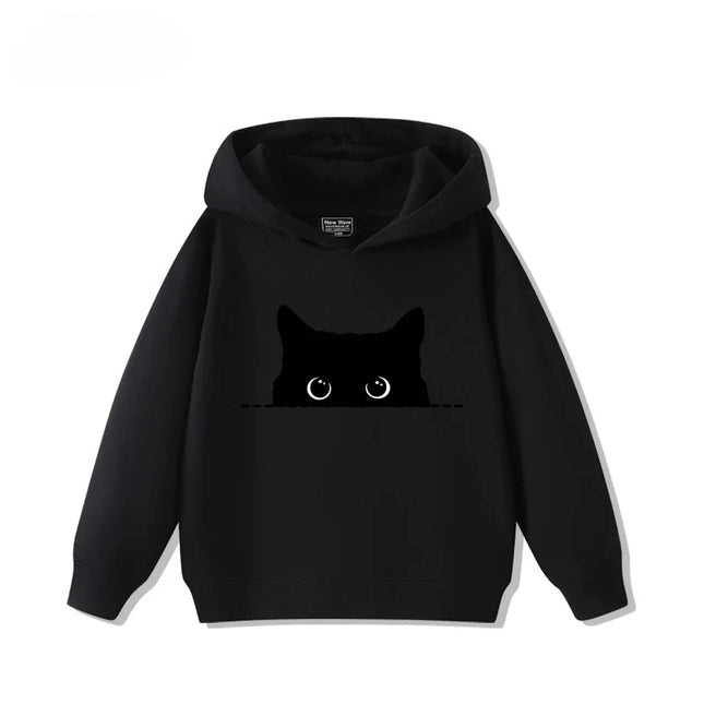 Fashionable and minimalist cat print for boys and girls, casual and cute autumn and winter warm sports hoodie