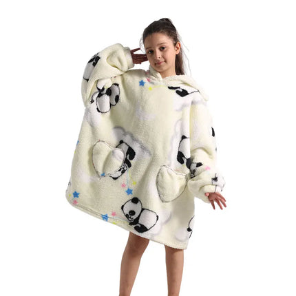 Kids Oversized Hoodie Blanket With Sleeve Boy Girl Sweatshirt Winter Fleece Hoody Avocado Rainbow Dinosaur Print Hooded Sweat