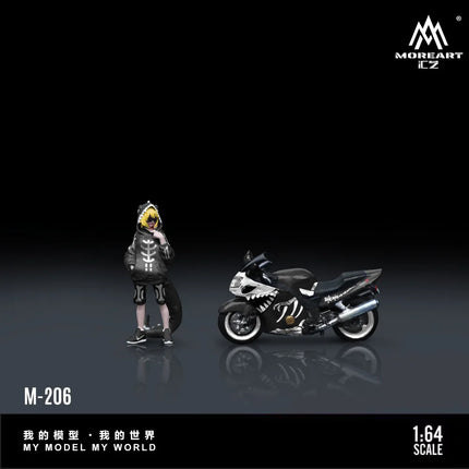 *In stock*MoreArt 1:64 BR1100XX Bone Dragon Motorcycle Cool Girl Figure Resin Model, Miniature Scene Decoration Gift&Display