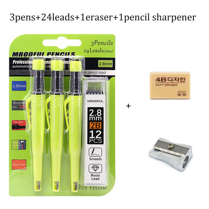 Carpenter's Pencil Card Set, Deep Hole Marking And Drawing, With 2.8mmLeads,Pencil Sharpener,For Carpenter Woodworking Architect