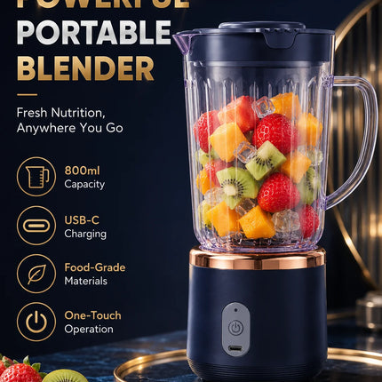 Food Grade 800ml Wireless Blender 1500mAh Battery 6 Blade Fruit Juicer Cup 30W Portable Smoothie Mixer For Shakes Drinks