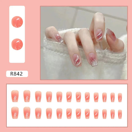 Cool Ash 24 Pcs Press on Nails Pink Nail polish Glossy Artificial Finger Manicure Reusable False Nails for Women