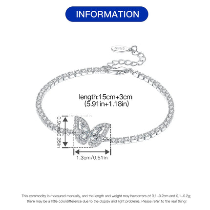 Original 925 Sterling Silver Butterfly Bracelet Zirconia Tennis Ball Women Fashion Simple Engagement Wedding Charm Jewelry Gift
