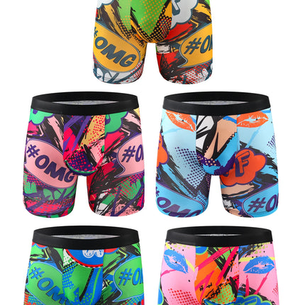 Ten-piece mixed men's graffiti pattern long boxer briefs, breathable and comfortable high-elasticity long boxer briefs, boxing
