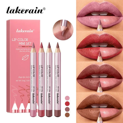 1/4Pc Mini Waterproof Matte Lipliner Pencil Pink Brown Contour Tint Lipstick Lasting Non-stick Cup Moisturising Lips Makeup Kit